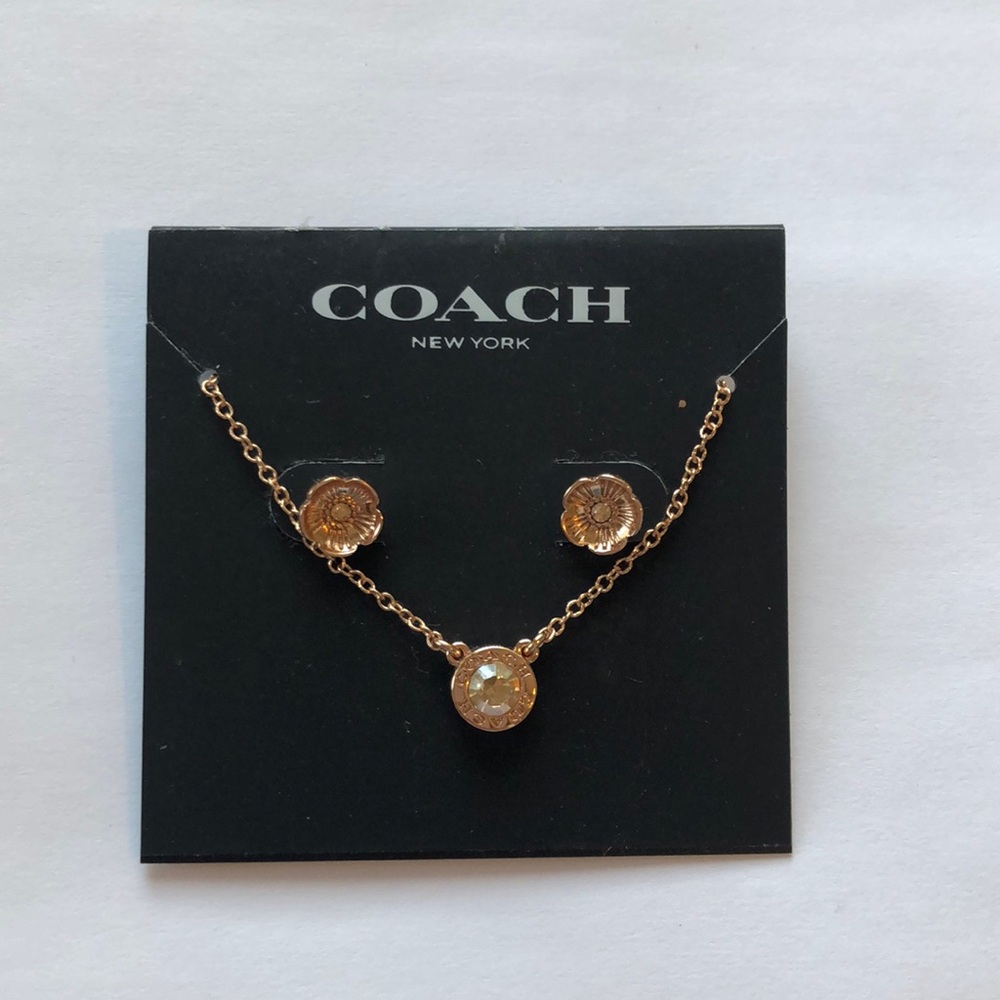Rose gold coach earring and necklace set - new!
